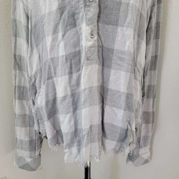 Cloth & Stone Flannel Buffalo Check Henley Long Sleeve Tunic Gray Raw Hem Large - Picture 7 of 15